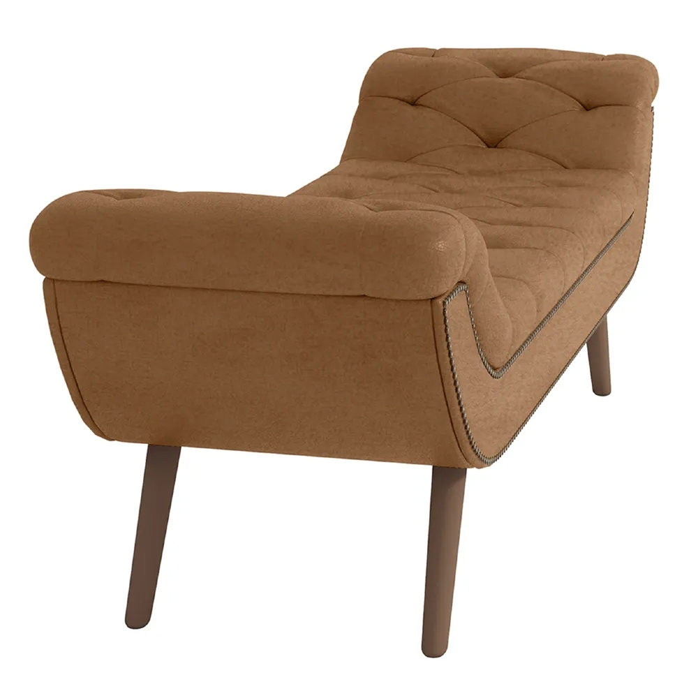 Puff Recamier Calçadeira 195cm Pés Palito Madeira Venêto Z37 Sintético Caramelo - Mpozenato