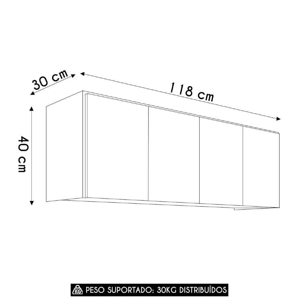 Armário de Cozinha Aéreo 118cm 4 Portas Monna Freijó Z34  - Mpozenato