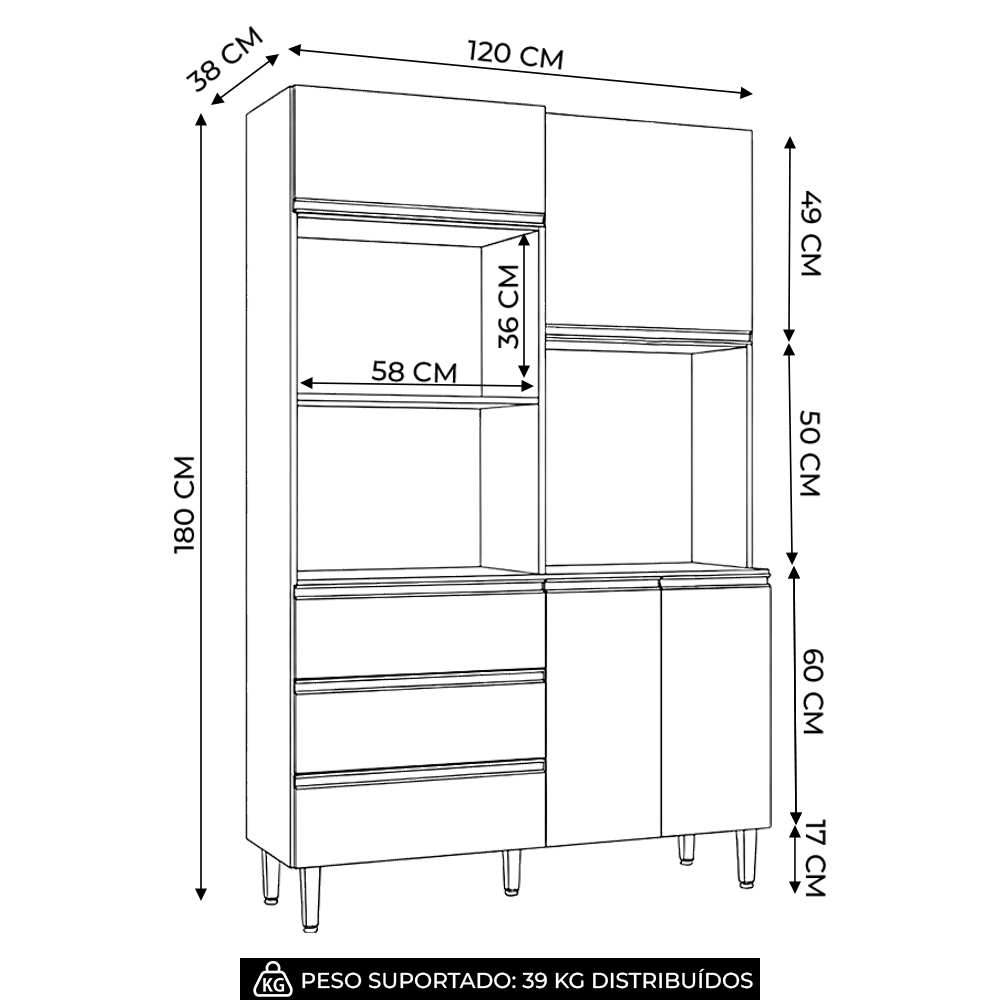 Armário de Cozinha Compacta 120cm 4 Portas Livia Amêndoa/Branco - AJL Móveis