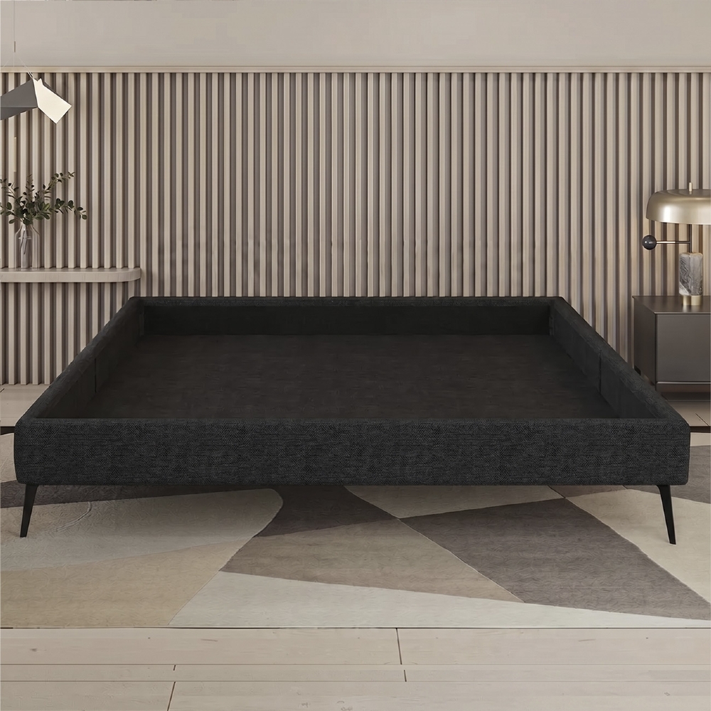 Cama Casal Queen 165cm Pés Metálicos Elisa S05 Linho Preto - Mpozenato