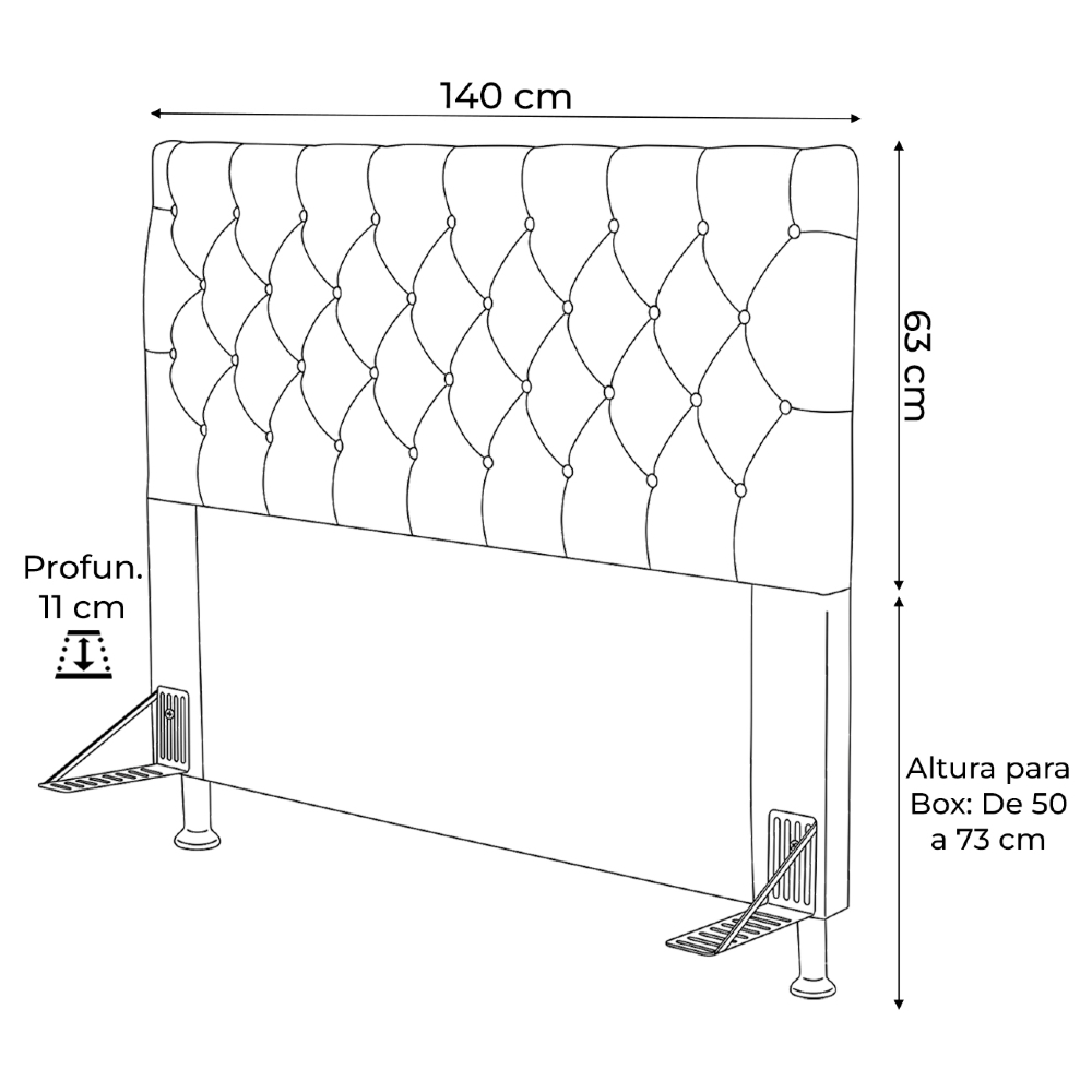 Cabeceira Cama Box Casal 140cm Cristal Sintético Preto - MV Estofados