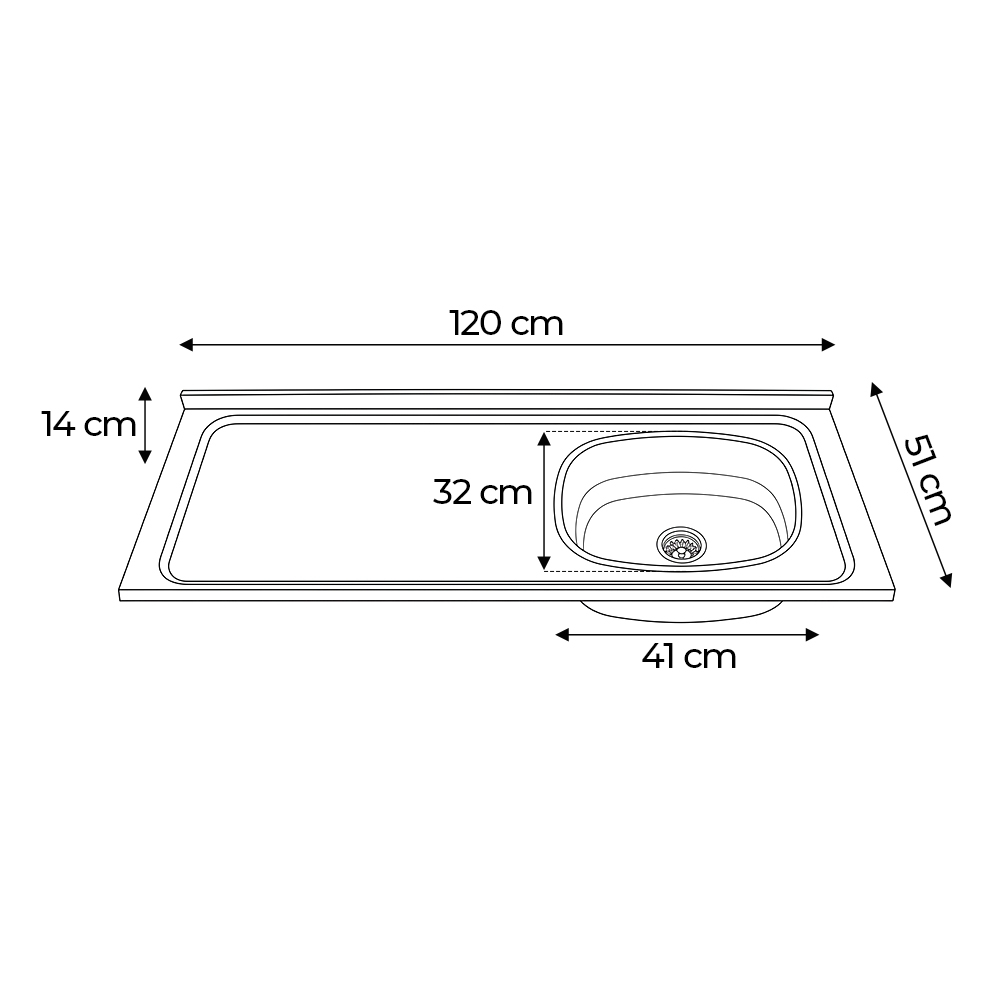 Pia de Cozinha com Cuba Deslocada Direita Ávila 120cm Aço Inox G01 - Mpozenato
