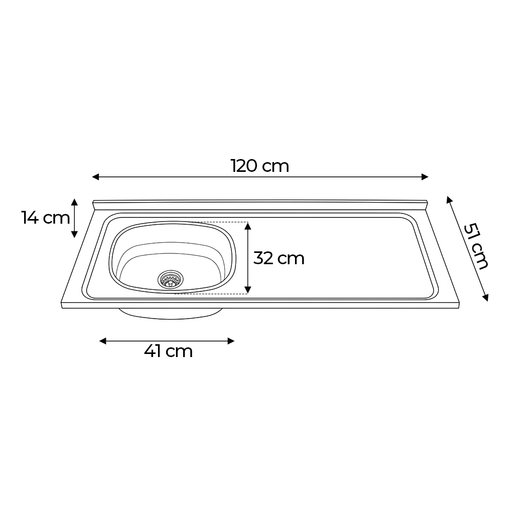Pia de Cozinha com Cuba Deslocada Esquerda Ávila 120cm Aço Inox G01 - Mpozenato