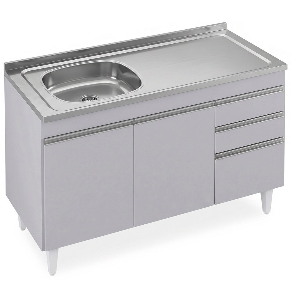 Balcão de Cozinha Com Pia Inox Deslocada 120cm Ávila Cinza Claro L03 - Mpozenato
