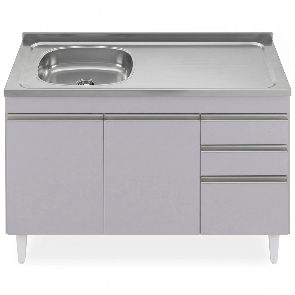 Balcão de Cozinha Com Pia Inox Deslocada 120cm Ávila Cinza Claro L03 - Mpozenato