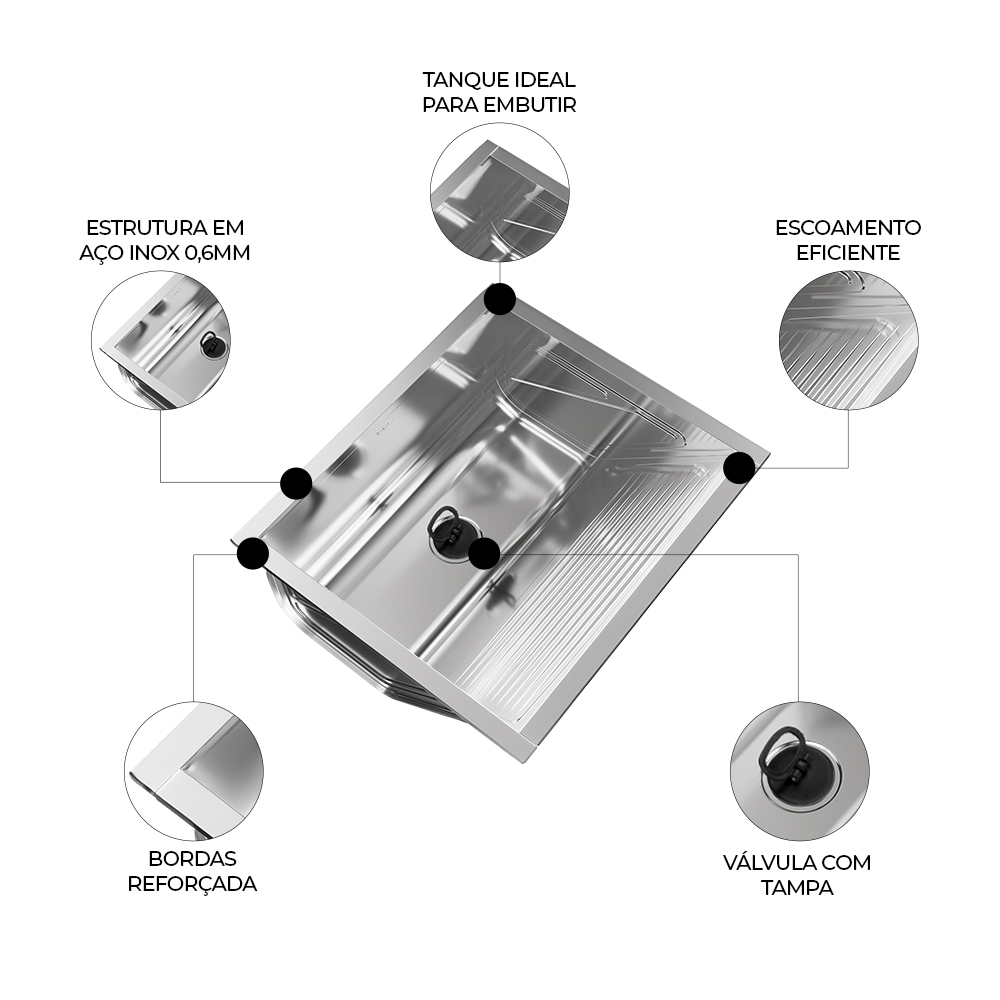 Tanque de Lavar Roupa 48L Inox de Embutir Lavanderia G01 - Mpozenato