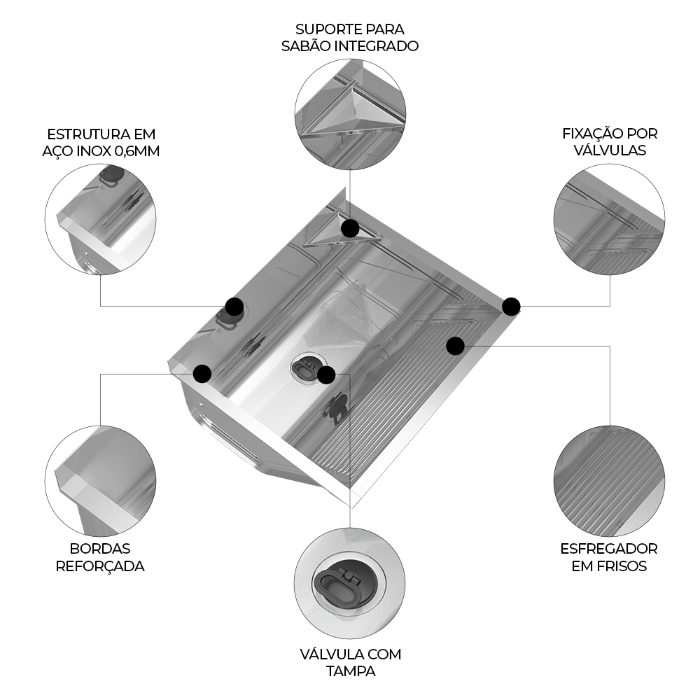 Tanque de Lavar Roupa 48L Inox com Suporte Lavanderia G01 - Mpozenato