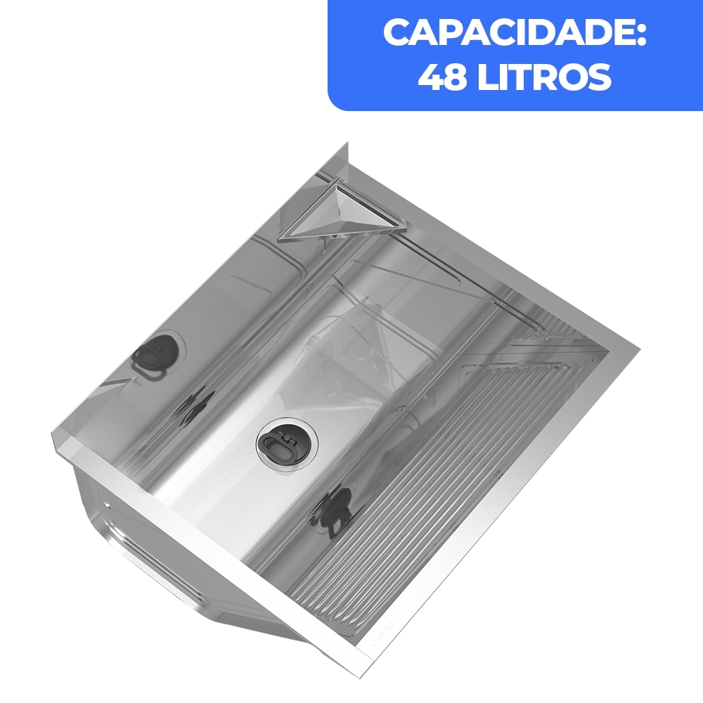 Tanque de Lavar Roupa 48L Inox com Suporte Lavanderia G01 - Mpozenato