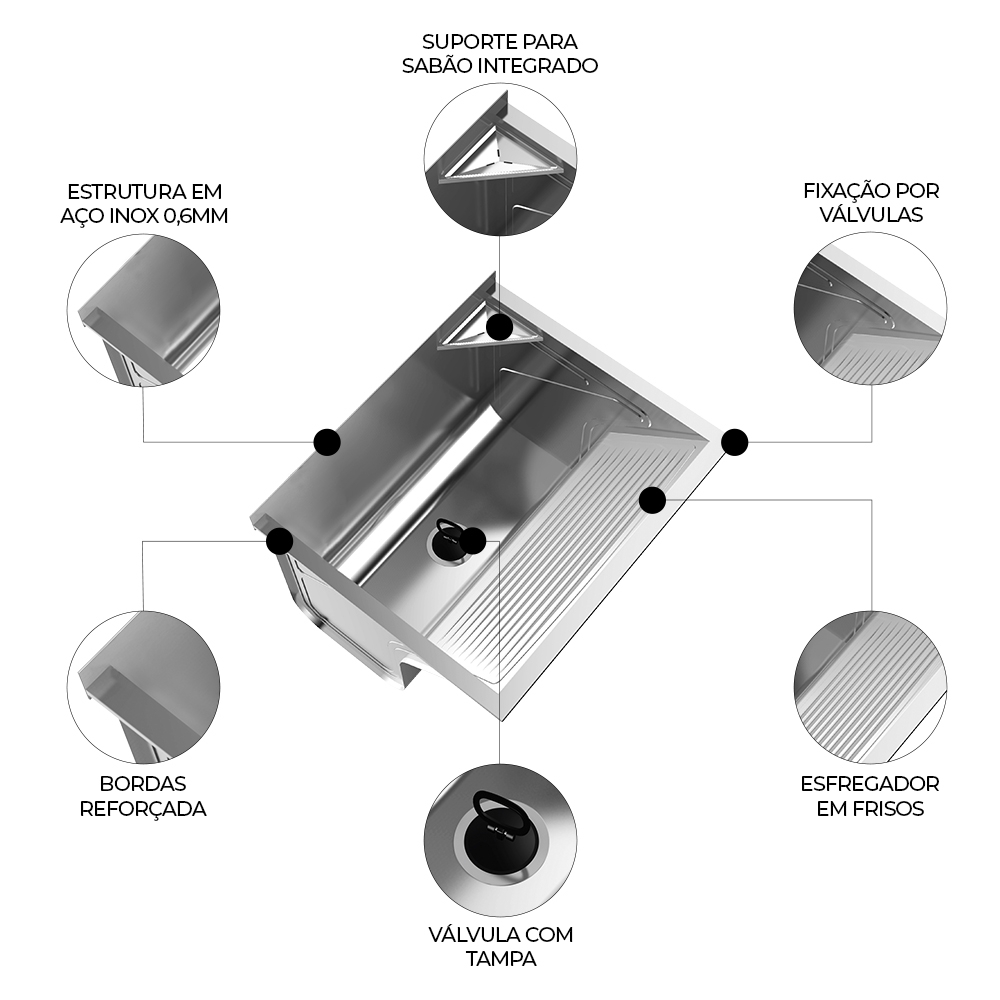 Tanque de Lavar Roupa 68L Inox com Suporte Lavanderia G01 - Mpozenato