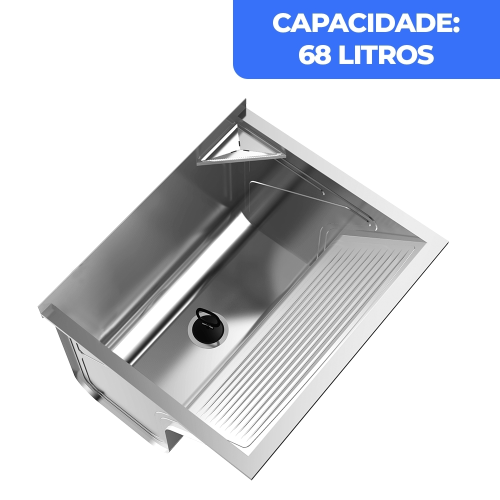 Tanque de Lavar Roupa 68L Inox com Suporte Lavanderia G01 - Mpozenato