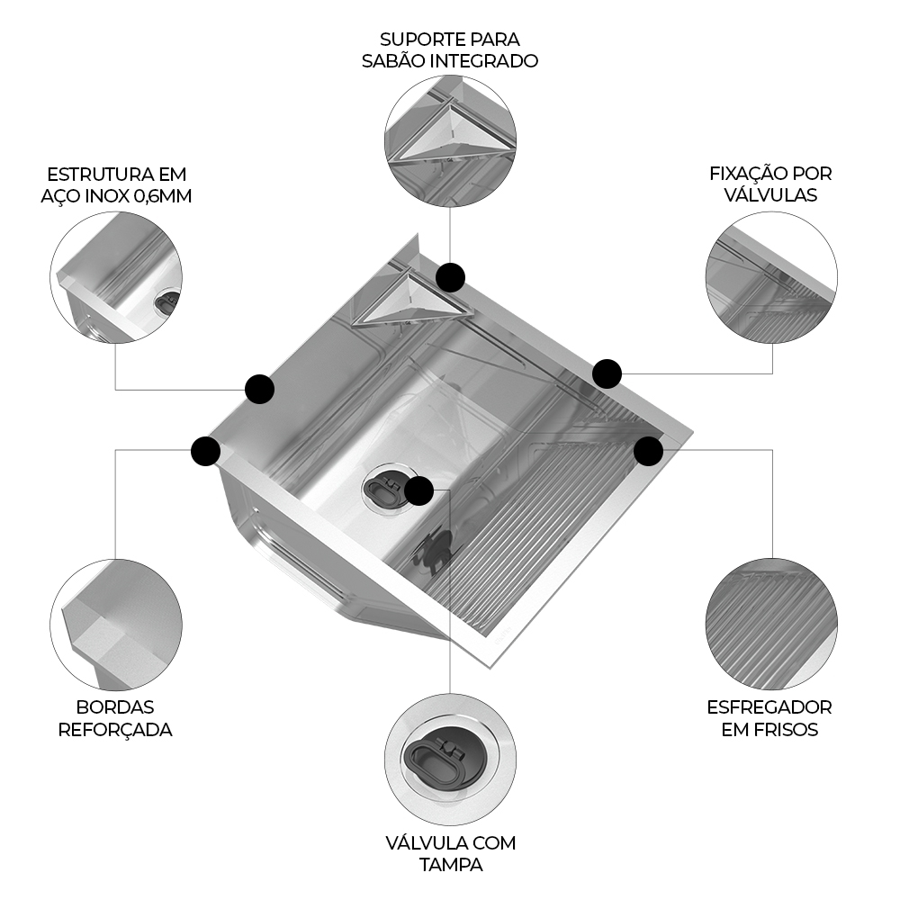 Tanque de Lavar Roupa 32L Inox Mini com Suporte Lavanderia G01 - Mpozenato