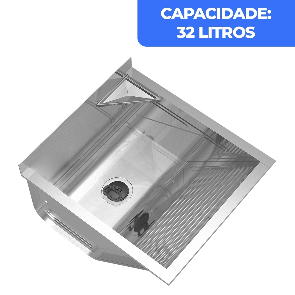 Tanque de Lavar Roupa 32L Inox Mini com Suporte Lavanderia G01 - Mpozenato