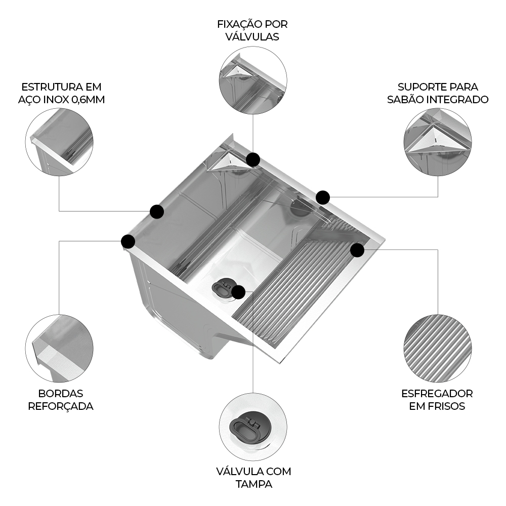 Tanque de Lavar Roupa 46L Inox Mini com Suporte Lavanderia G01 - Mpozenato