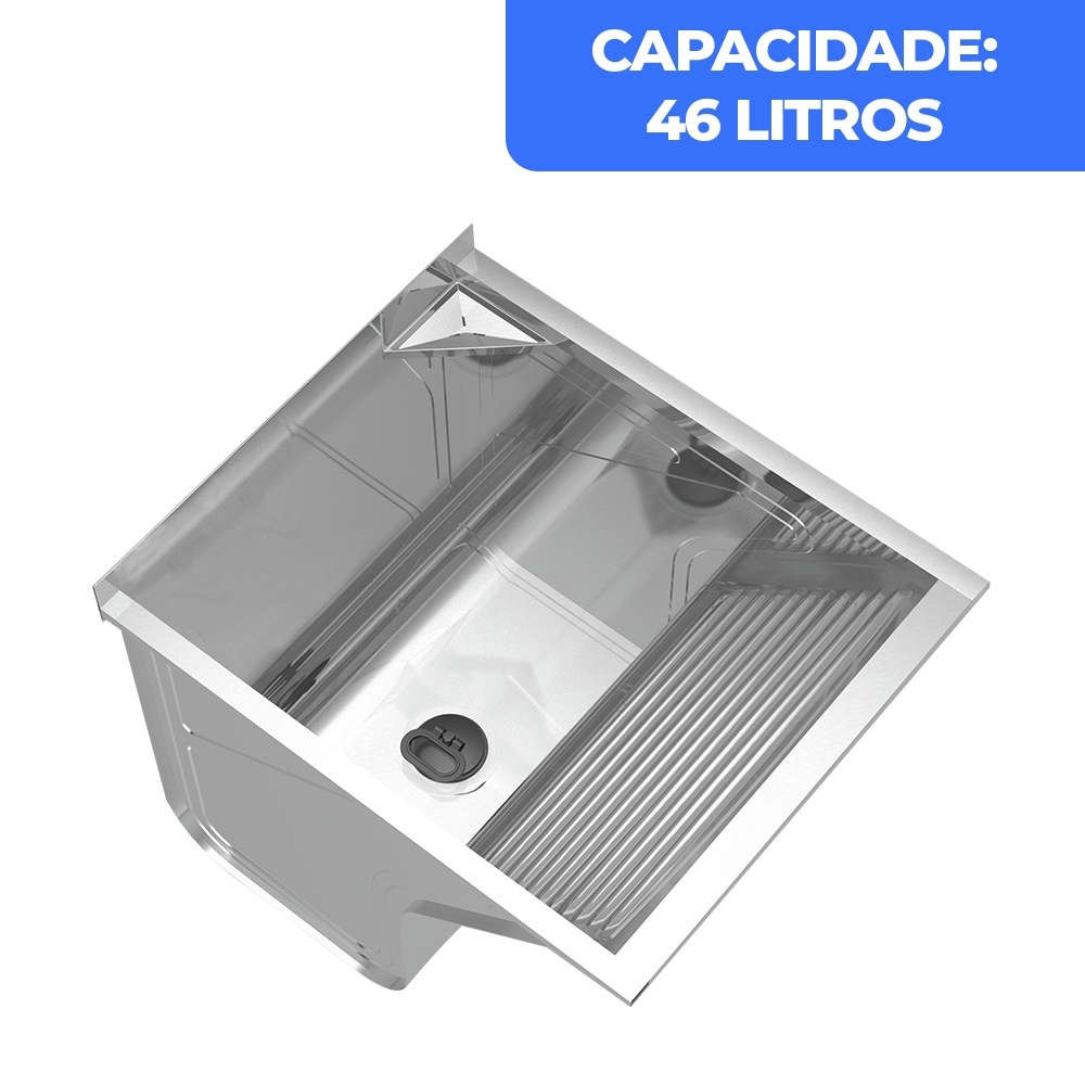 Tanque de Lavar Roupa 46L Inox Mini com Suporte Lavanderia G01 - Mpozenato