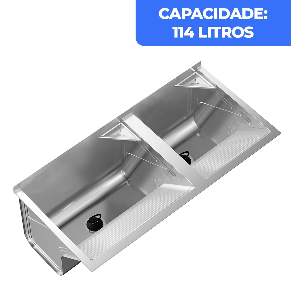 Tanque de Lavar Roupa 114L Inox Duplo com Suporte Lavanderia G01 - Mpozenato