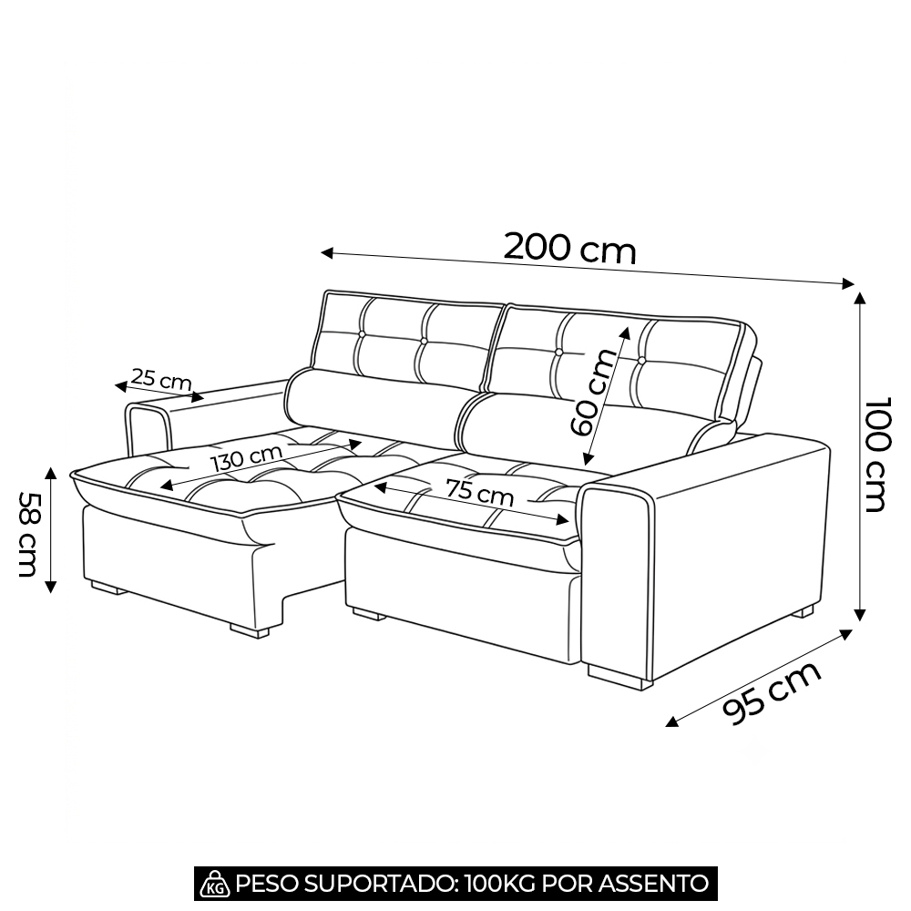 Sofá Retrátil Reclinável 3 Lugares 200cm Blanches F05 Veludo Grafite - Mpozenato