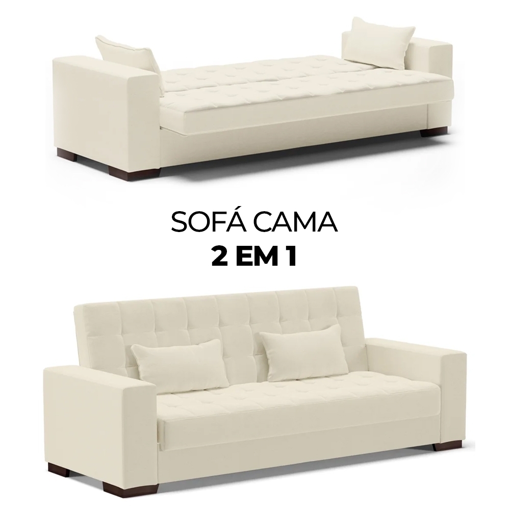 Sofá Cama para Sala de Estar Lisboa Linho Bege - Ibiza