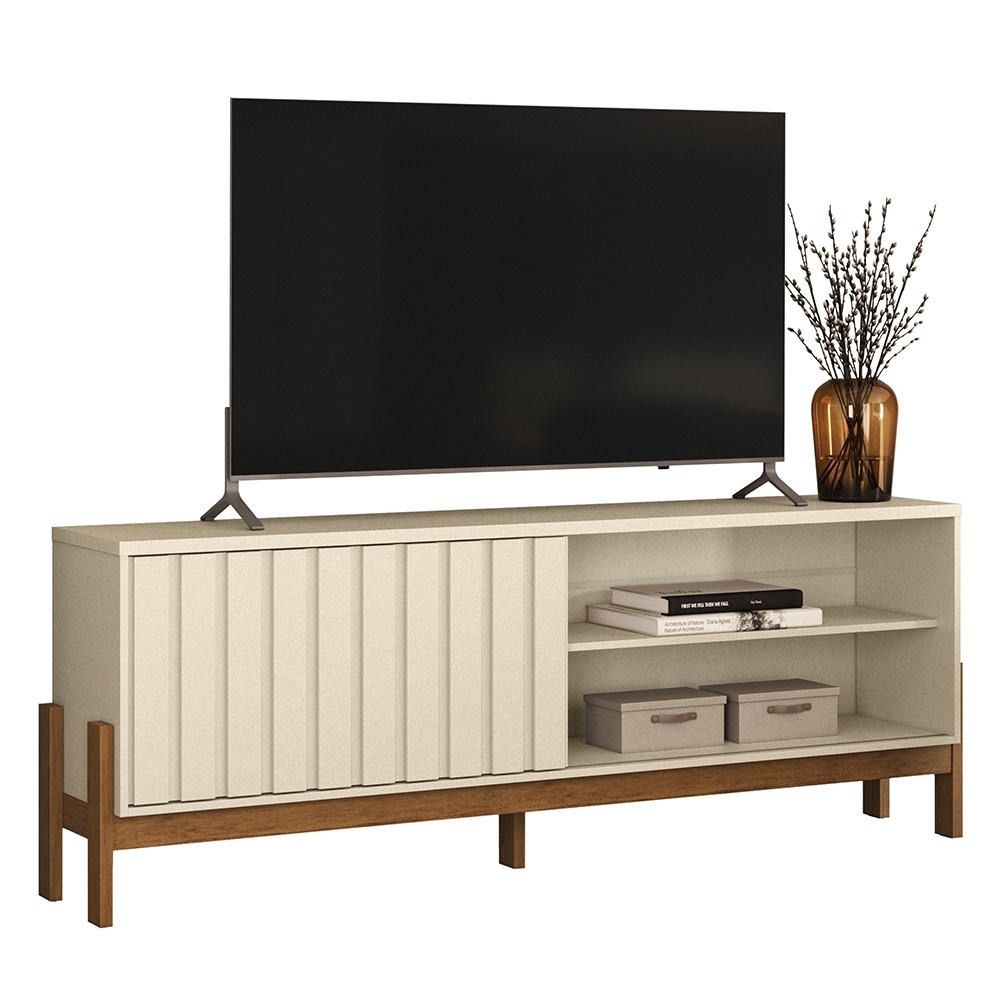 Rack TV 75 Pol. 188cm 1 Porta Pérola Metalizado/Canela Z30- Mpozenato