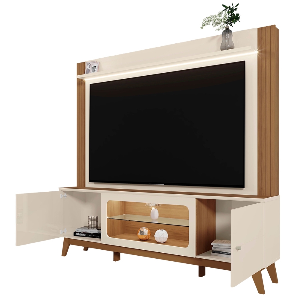 Estante Painel TV 70 Pol. 198cm Com LED Lugo Off White/Amendoa Z30 - Mpozenato