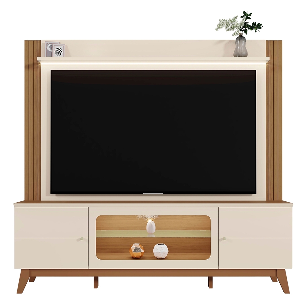 Estante Painel TV 70 Pol. 198cm Com LED Lugo Off White/Amendoa Z30 - Mpozenato