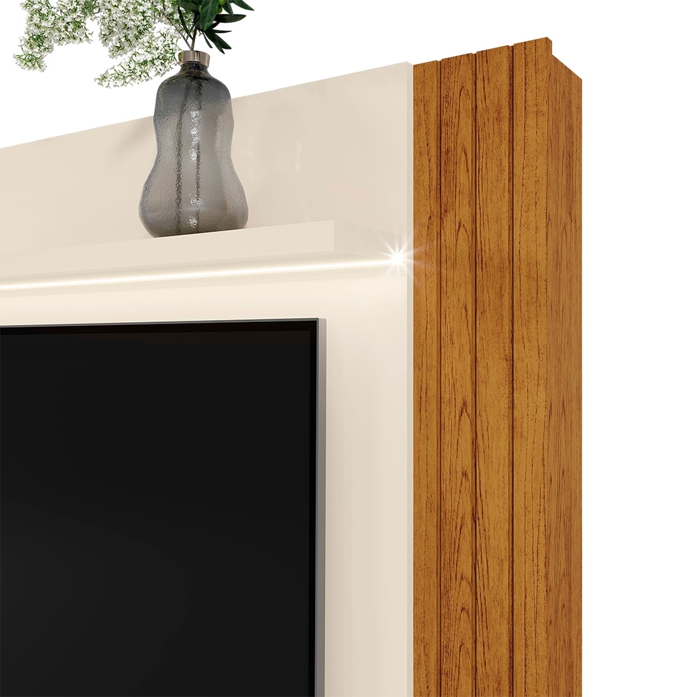 Estante Painel TV 70 Pol. 198cm Com LED Lugo Off White/Canela Z30 - Mpozenato