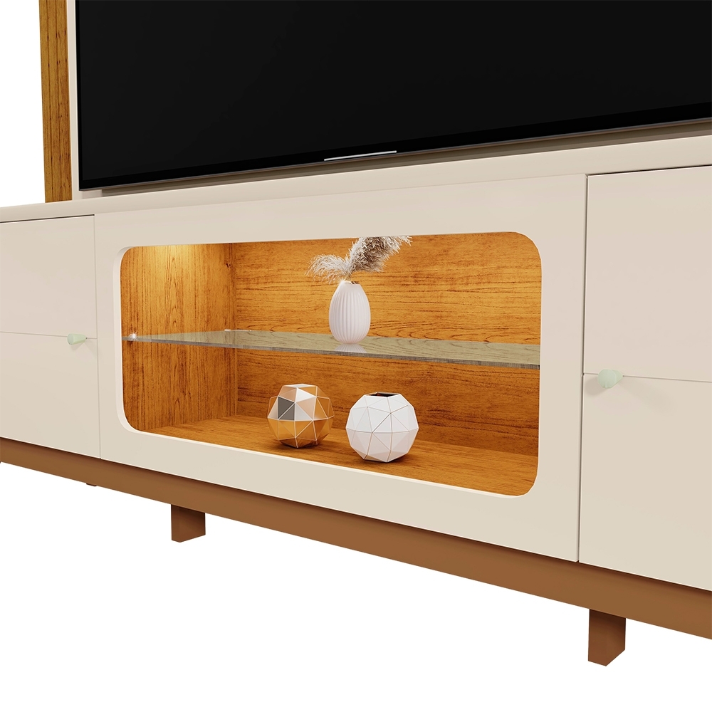 Estante Painel TV 70 Pol. 198cm Com LED Lugo Off White/Canela Z30 - Mpozenato