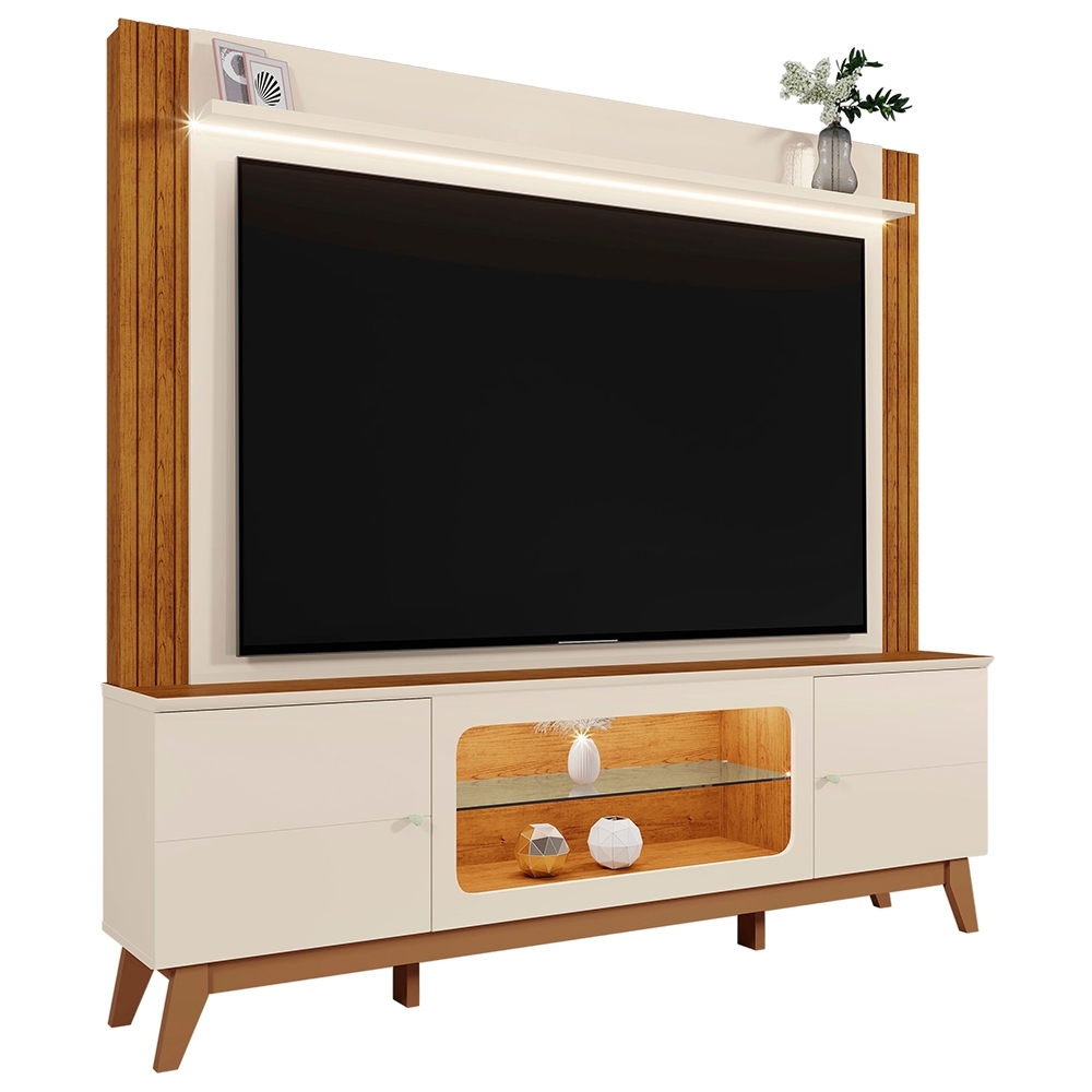 Estante Painel TV 70 Pol. 198cm Com LED Lugo Off White/Canela Z30 - Mpozenato