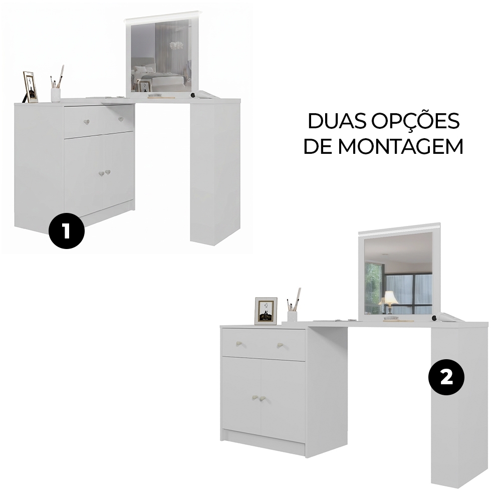 Penteadeira Camarim Com Espelho e LED Belle Branco Fosco Z30 - Mpozenato