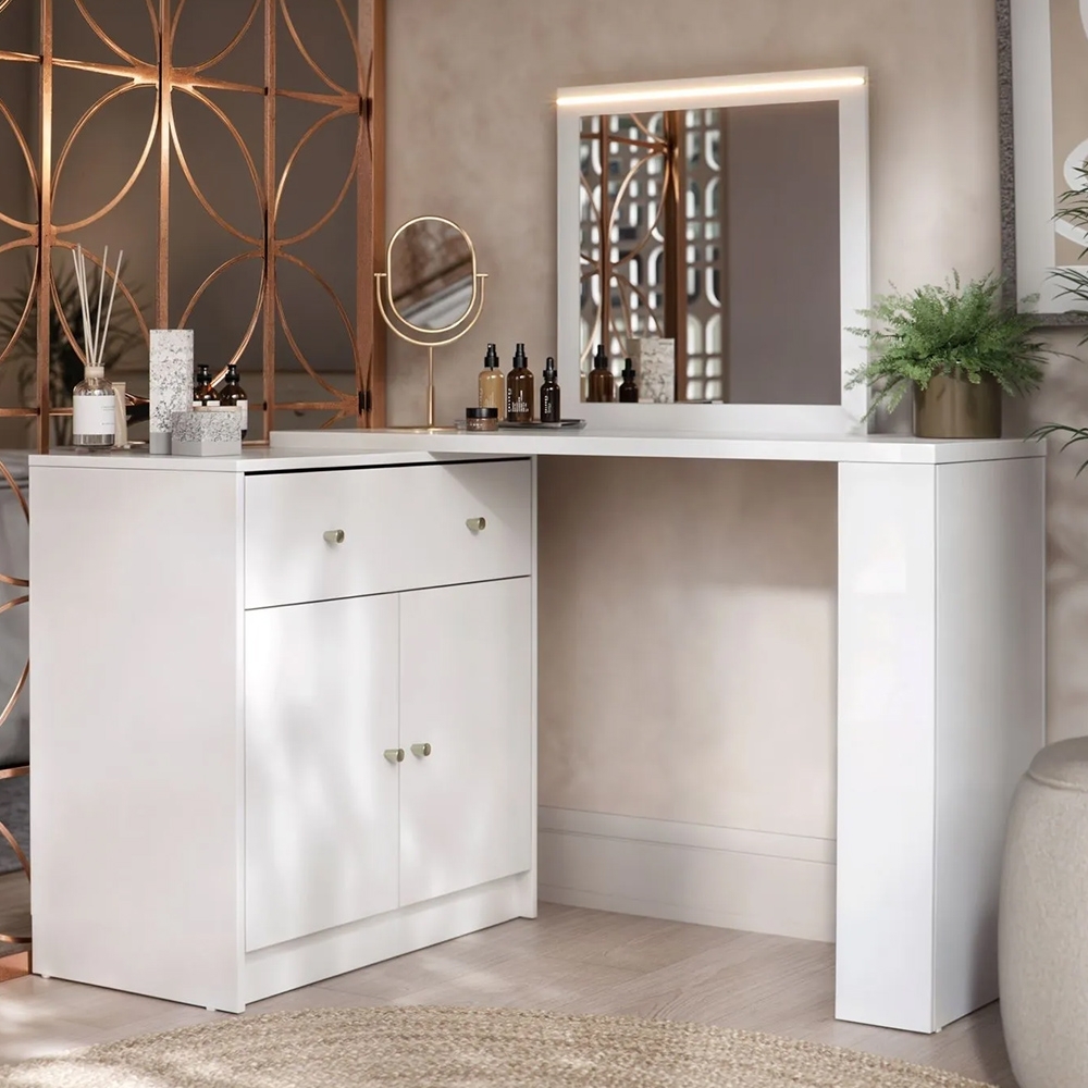 Penteadeira Camarim Com Espelho e LED Belle Branco Fosco Z30 - Mpozenato