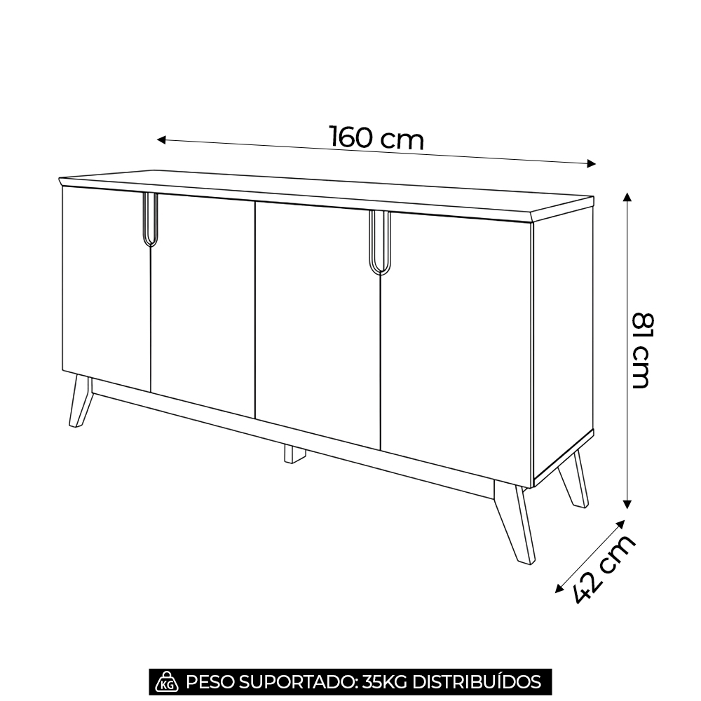 Buffet Aparador 160cm 4 Portas Cannes Off Whhite/Amendoa Z30 - Mpozenato