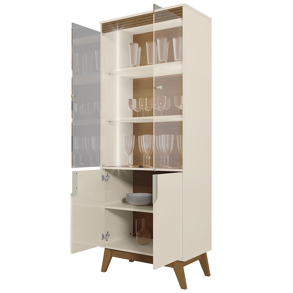 Cristaleira Portas de Vidro 80cm Cannes Off White/Amendoa Z30 - Mpozenato