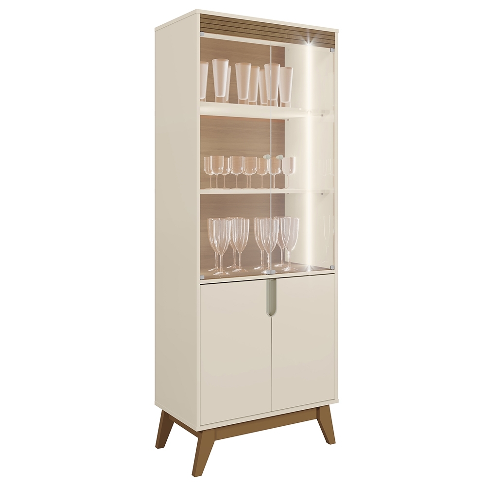 Cristaleira Portas de Vidro 80cm Cannes Off White/Amendoa Z30 - Mpozenato