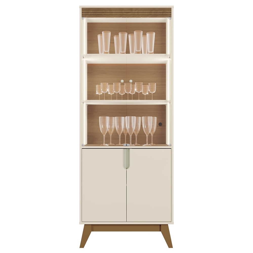 Cristaleira Portas de Vidro 80cm Cannes Off White/Amendoa Z30 - Mpozenato