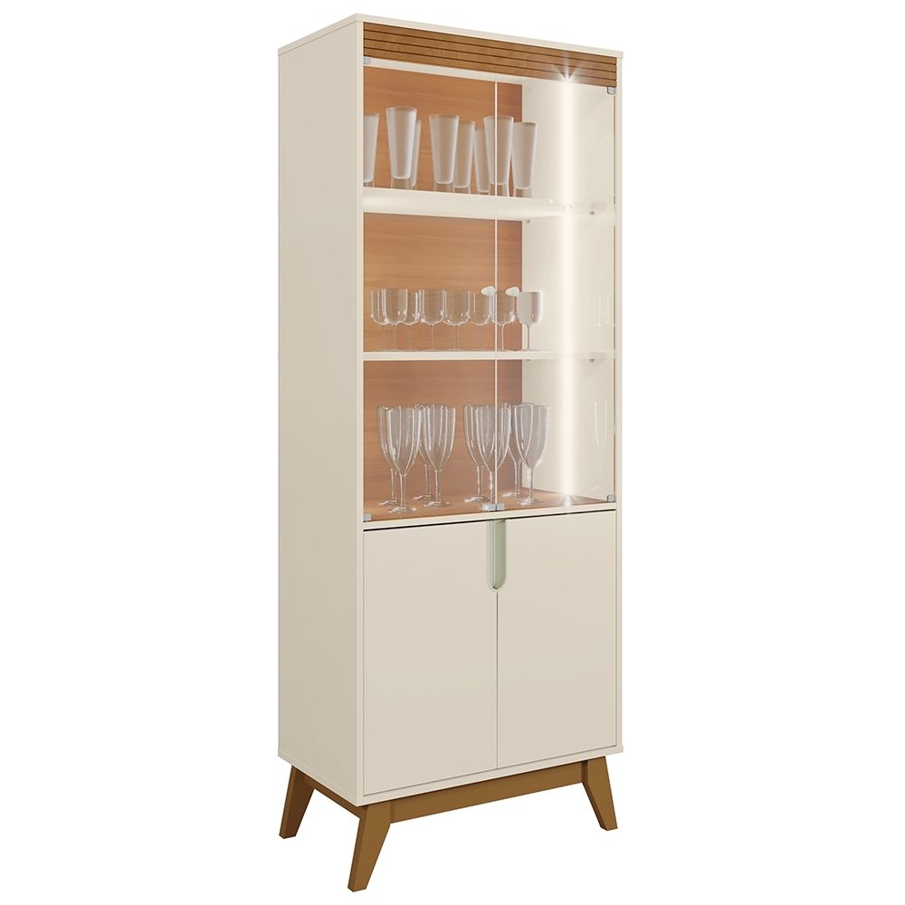 Cristaleira Portas de Vidro 80cm Cannes Off White/Canela Z30 - Mpozenato