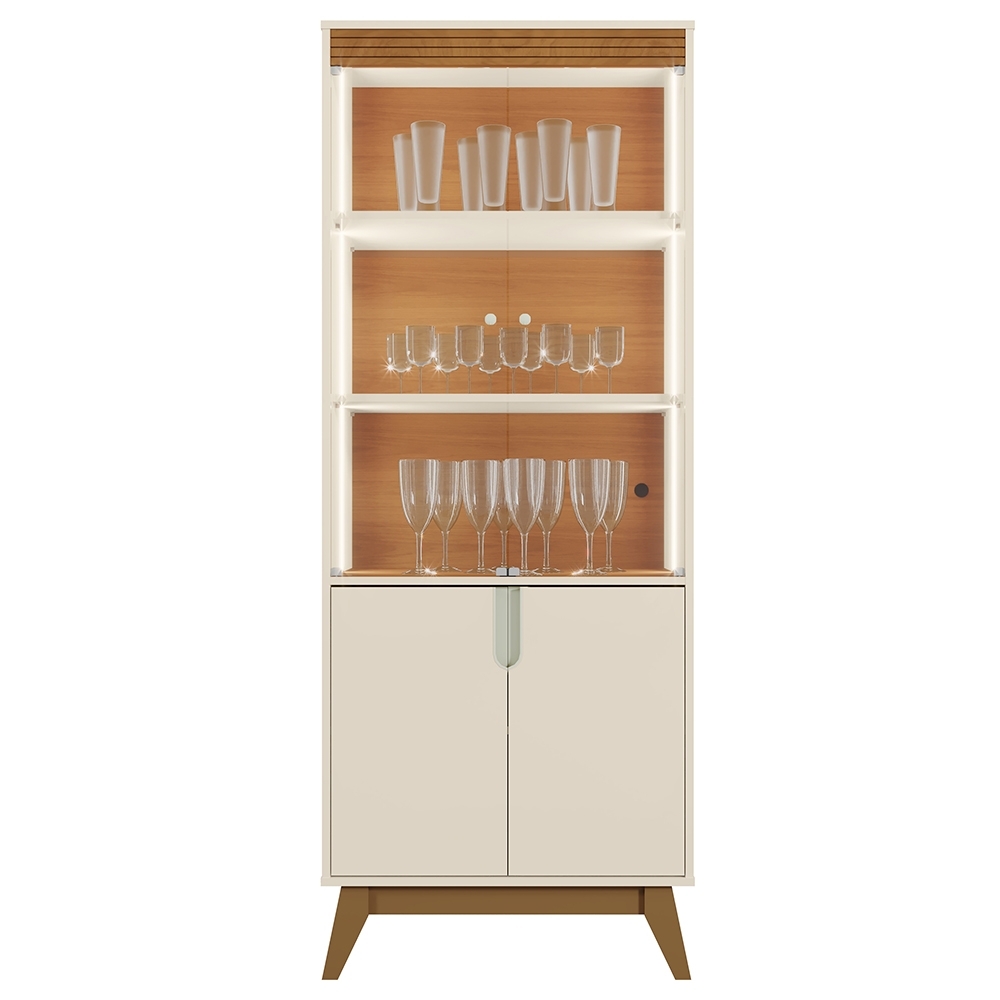 Cristaleira Portas de Vidro 80cm Cannes Off White/Canela Z30 - Mpozenato