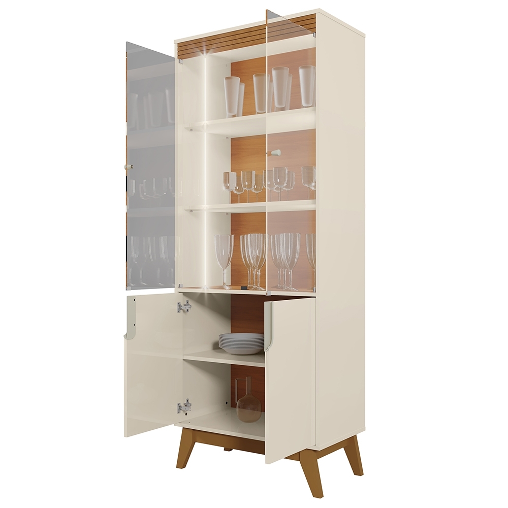 Cristaleira Portas de Vidro 80cm Cannes Off White/Canela Z30 - Mpozenato