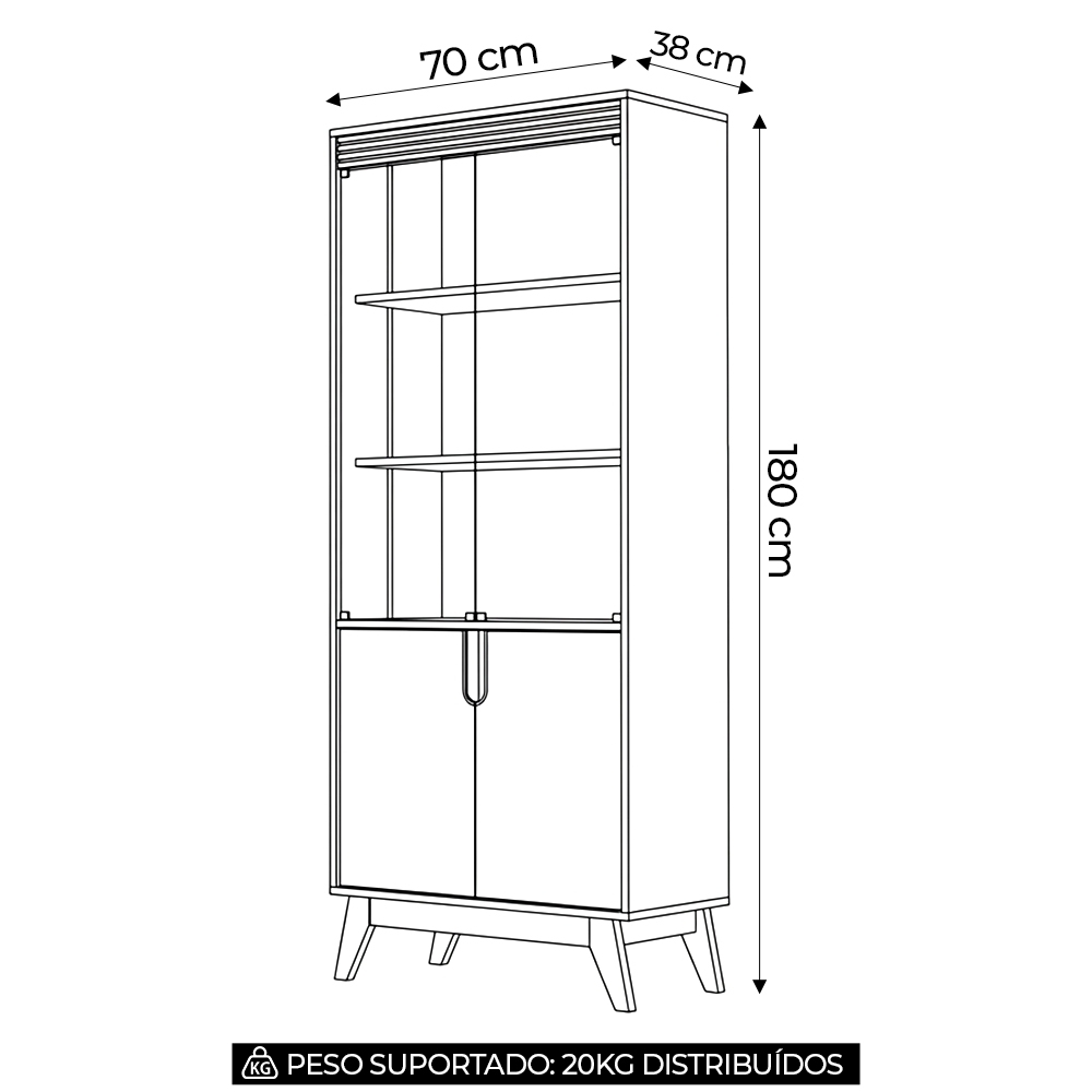 Cristaleira Portas de Vidro 80cm Cannes Off White/Canela Z30 - Mpozenato