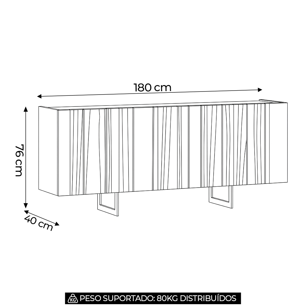 Buffet Aparador 180cm 4 Portas Lyon N02 Cinamomo/Champanhe - Mpozenato