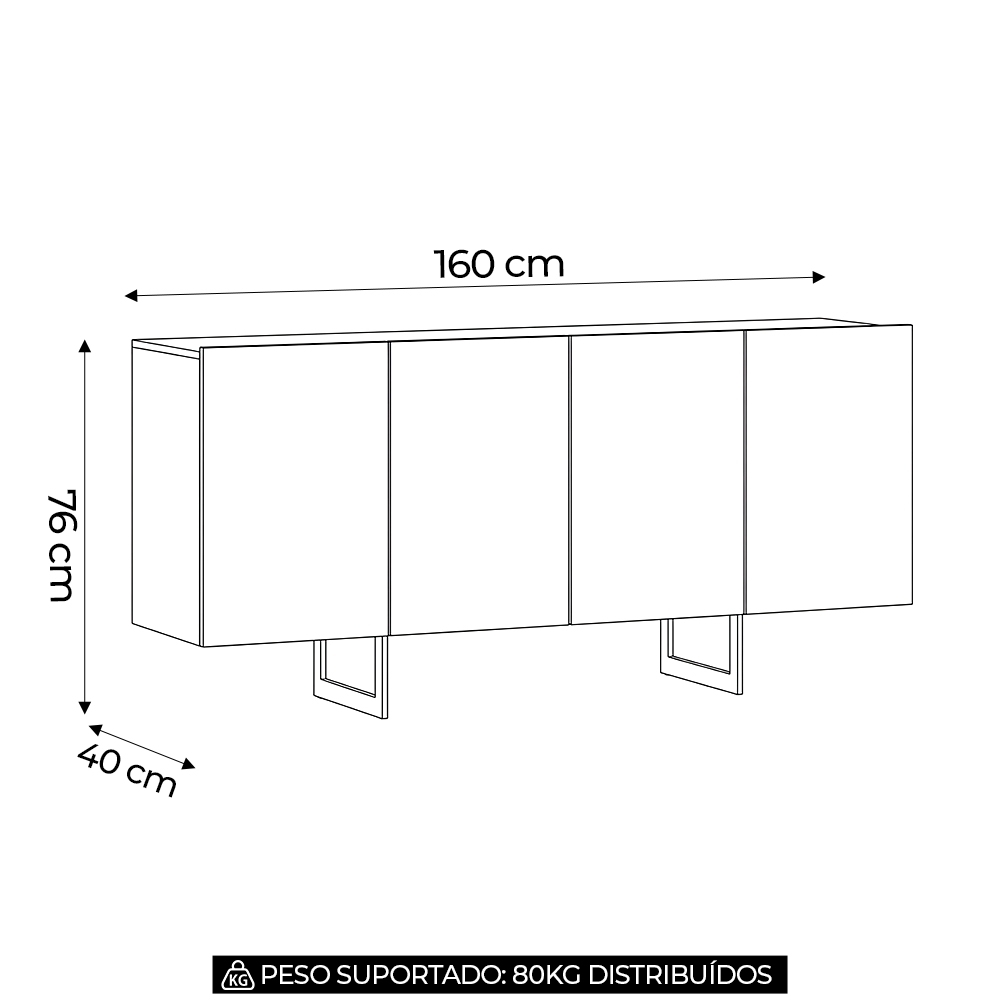 Buffet Aparador 160cm 4 Portas Melun N02 Preto - Mpozenato