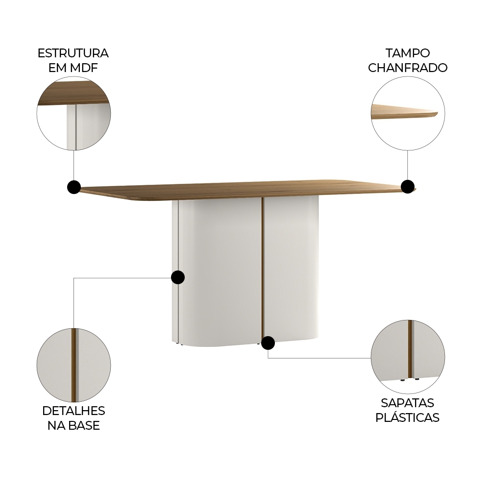 Mesa de Jantar 6 Lugares 160cm Lille N02 Off White/Cinamomo - Mpozenato
