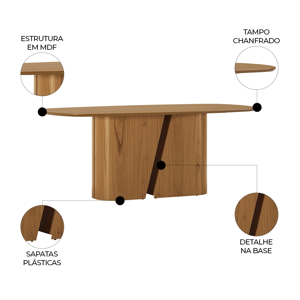 Mesa de Jantar 6 Lugares 200cm Arles N02 Cinamomo - Mpozenato