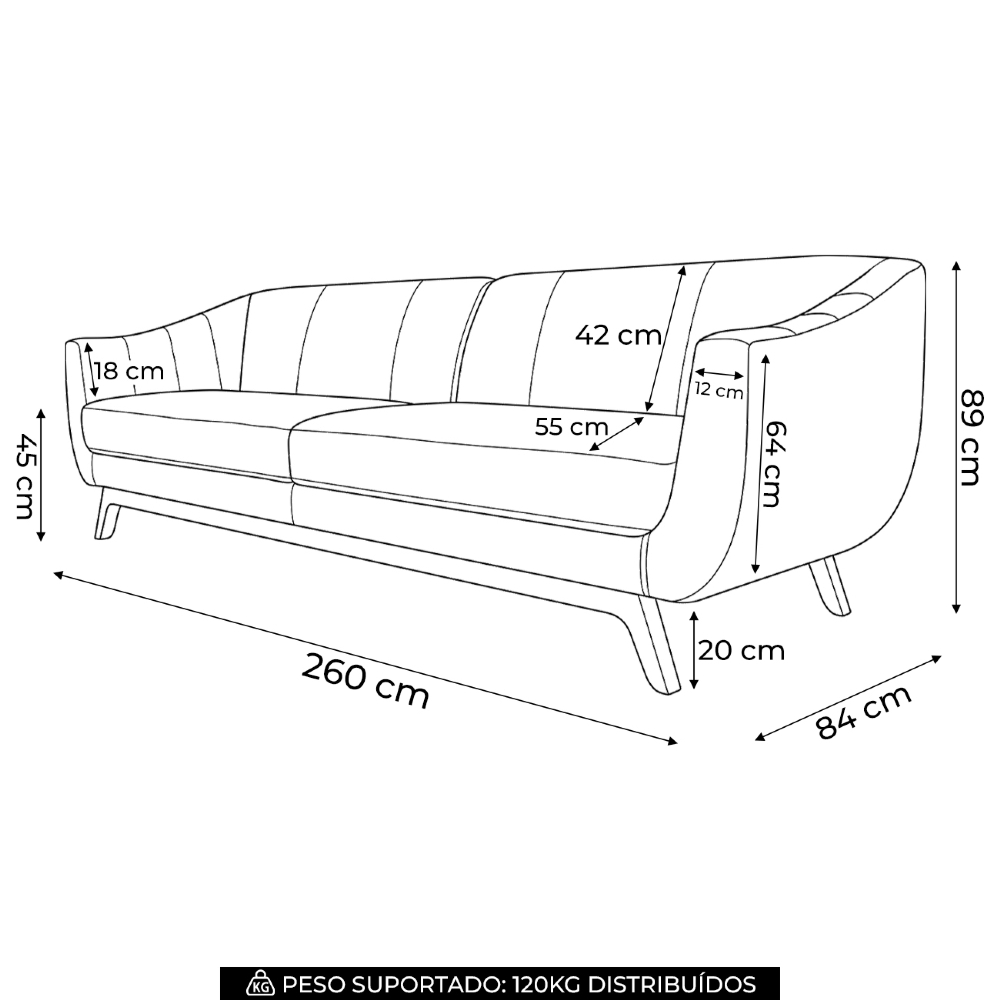 Sofá 4 Lugares 260cm Sala Atenas C26 Sintético Bege   - Domi