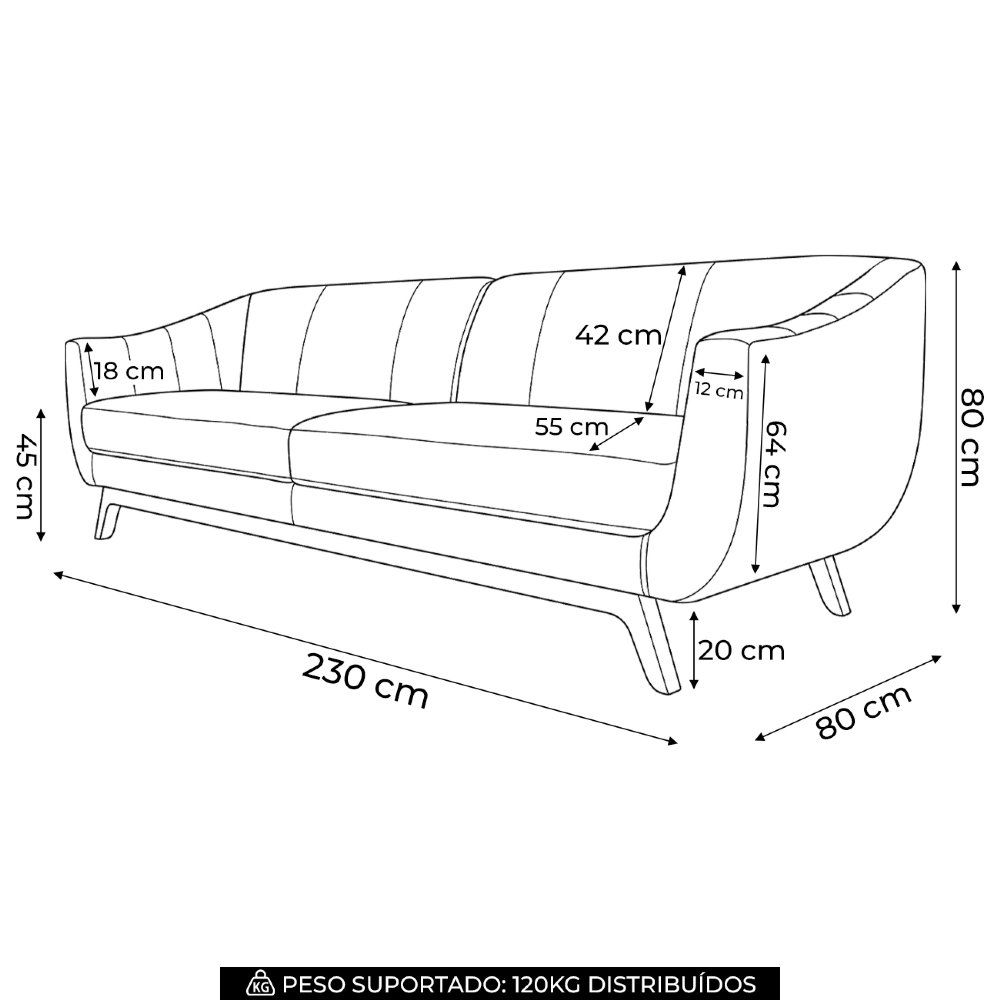 Sofá Atenas 3 Lugares 230cm C26 Corano Bege - Domi