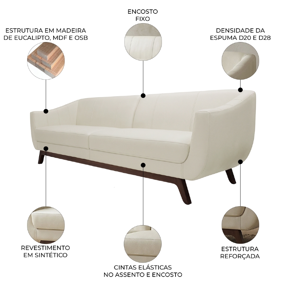 Sofá Atenas 3 Lugares 230cm C26 Corano Bege - Domi
