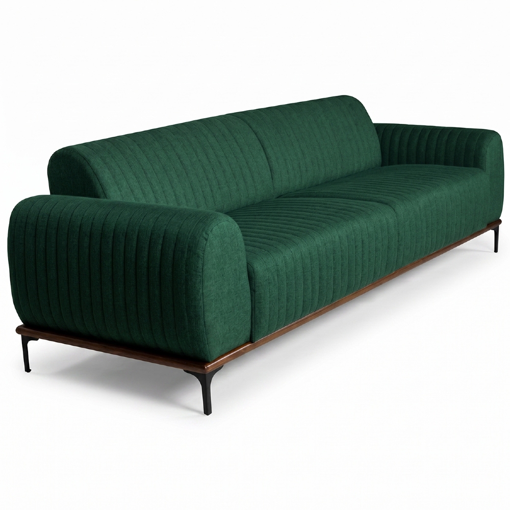 Sofá 230cm 3 Lugares Pés Preto Molino C-117 Linho Verde Musgo - Domi