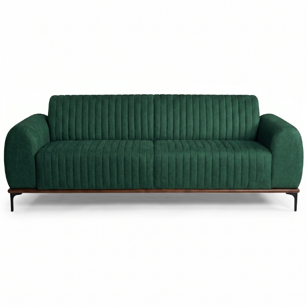 Sofá 230cm 3 Lugares Pés Preto Molino C-117 Linho Verde Musgo - Domi