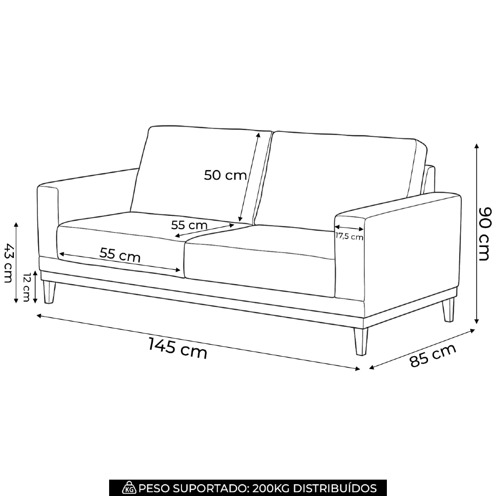 Sofá Living 145cm 2 Lugares Kayrós D05 Suede Cinza - Mpozenato