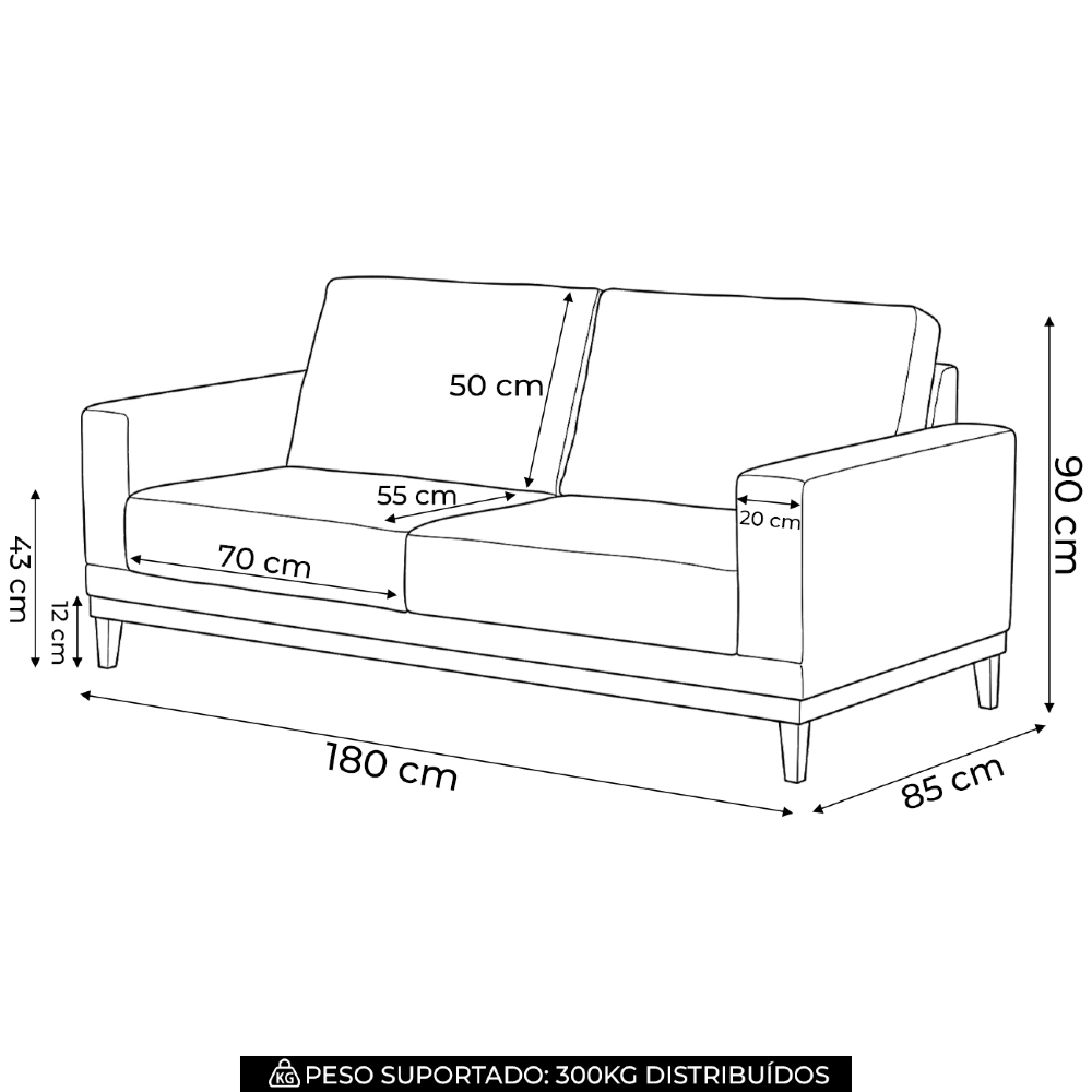 Sofá Living 180cm 3 Lugares Kayrós D05 Suede Bege - Mpozenato