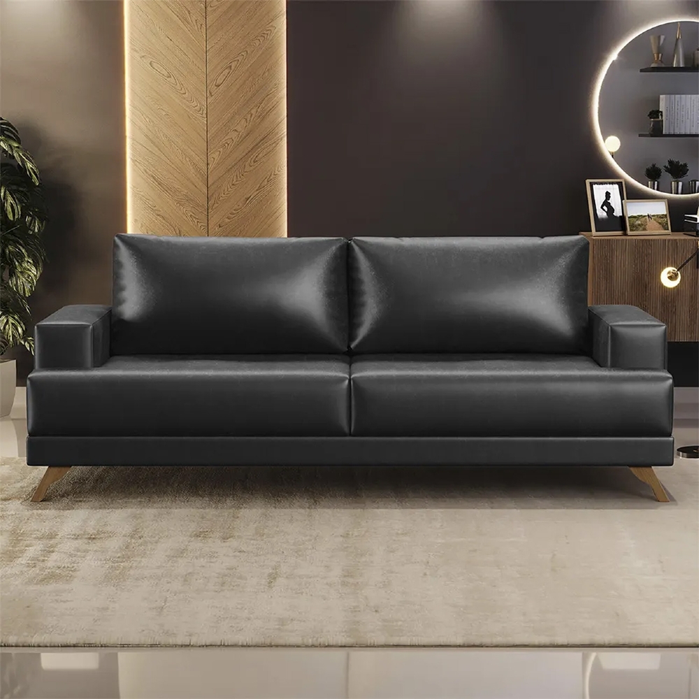 Sofá 2 Lugares 160cm Living Pés Curvos Santi D05 Sintético Preto - Mpozenato