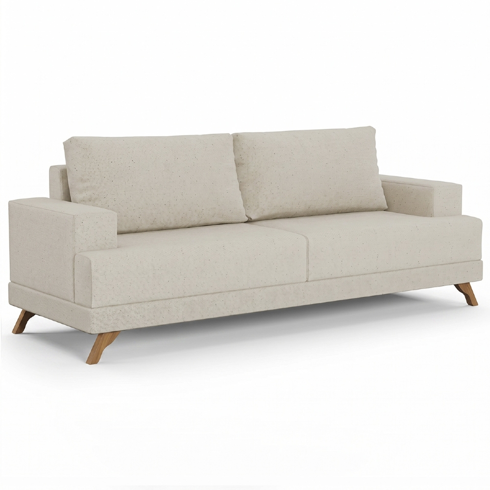 Sofá 3 Lugares 180cm Living Pés Curvos Santi D05 Linho Bege - Mpozenato